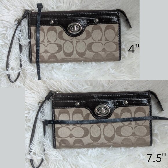 Coach, Signature Wristlet With Turnlock, Brown Canvas & Patent Leather Trim - Picture 12 of 12